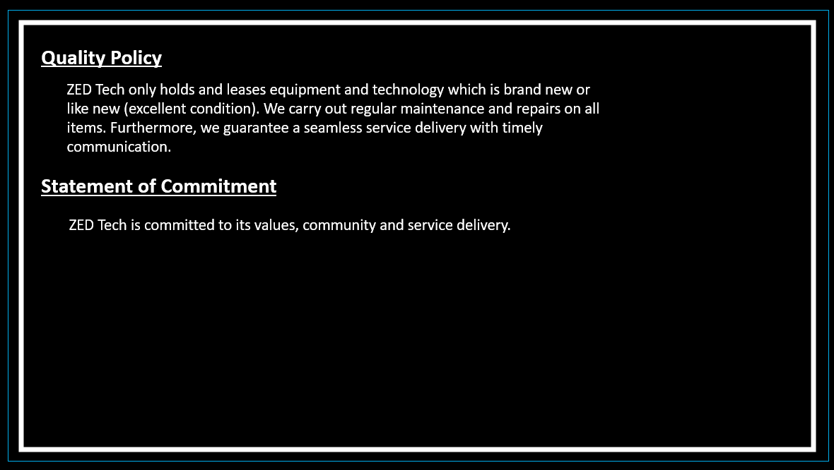 ZED Tech Quality Policy